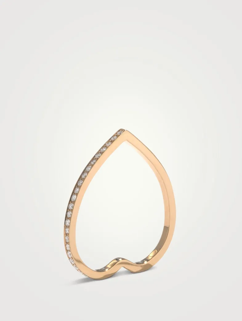 Antifer 18K Rose Gold Heart Ring With Pavé Diamonds