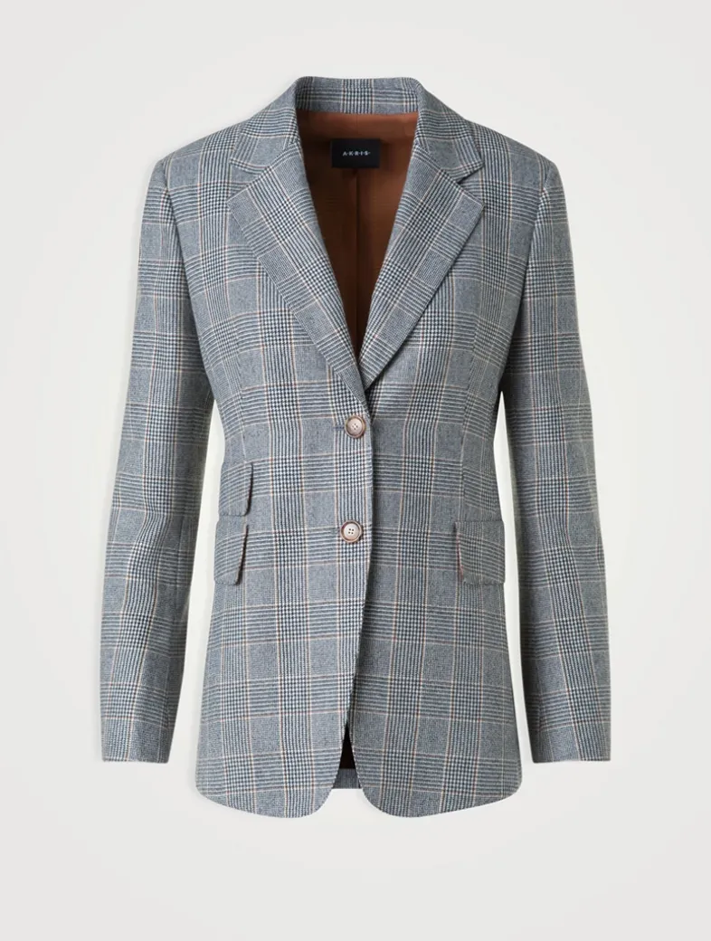 Arie Cashmere Blazer In Prince Of Wales Print
