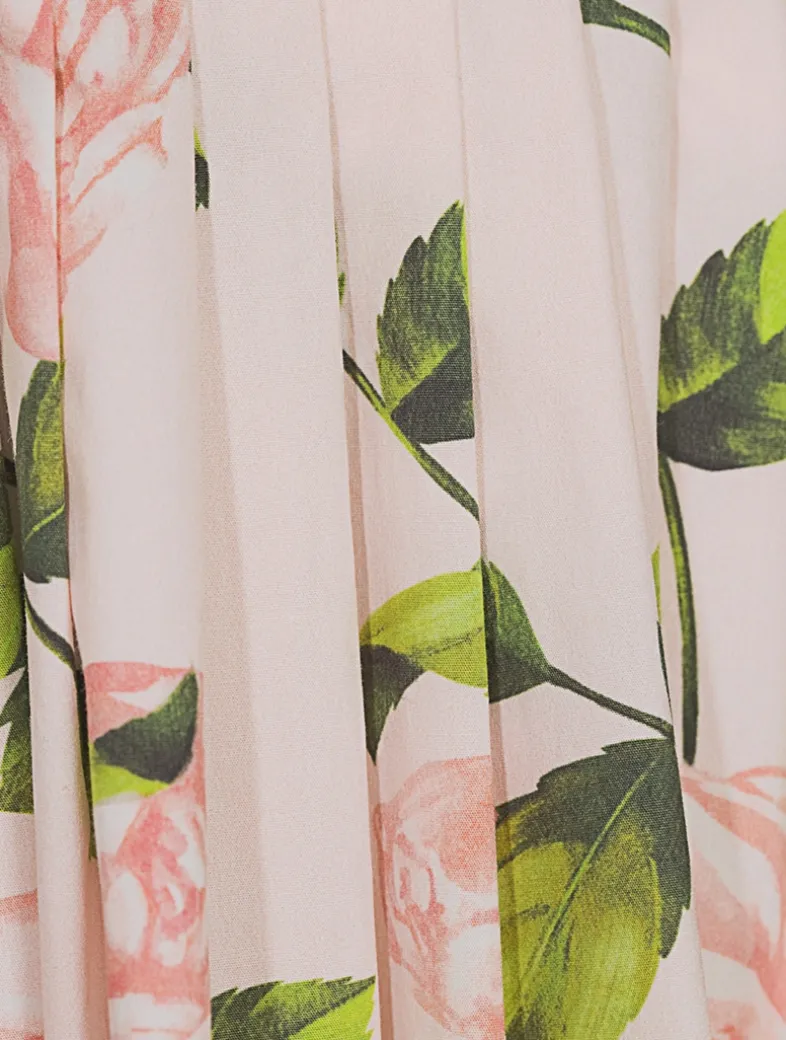 Asymmetric Poplin Midi Dress In Rose Print