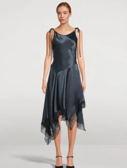 Asymmetric Satin Midi Dress