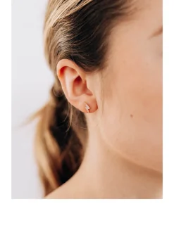Aztec 14K Gold Lightning Bolt Stud Earring With Diamonds
