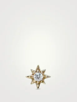 Aztec 14K Gold North Star Stud Earring With Diamond