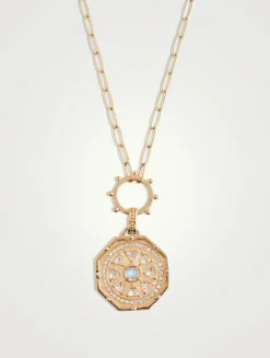 Aztec 14K Gold Octagon Deco Medallion Necklace