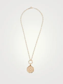 Aztec 14K Gold Octagon Deco Medallion Necklace