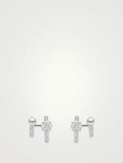 Baby Glitz 18K White Gold  Akoya Pearl And Multi-Cut Diamond Hoop Earrings