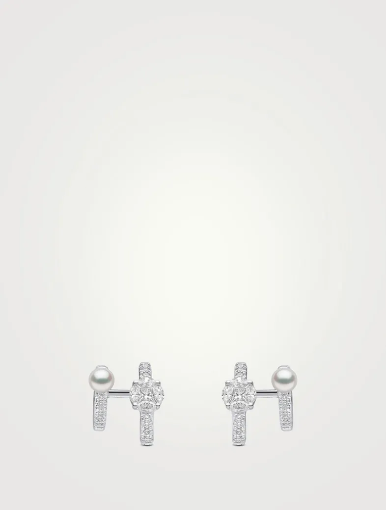 Baby Glitz 18K White Gold Akoya Pearl And Multi-Cut Diamond Hoop Earrings