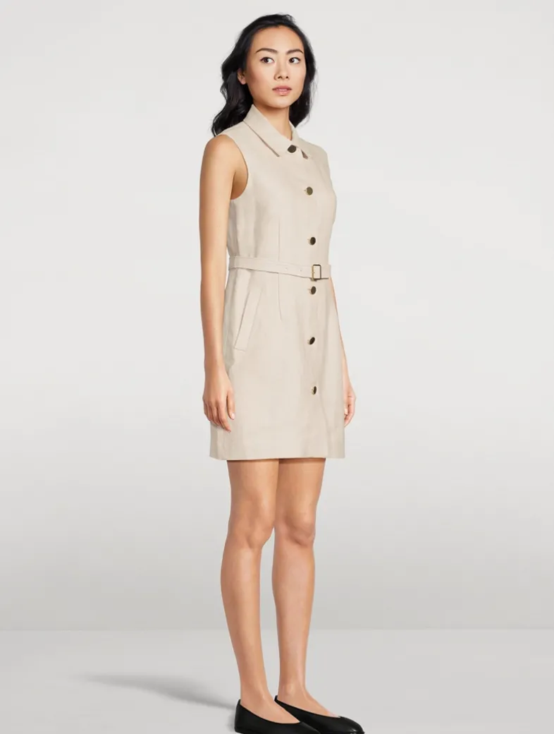 Belted Basket-Weave Linen Shirt Dress