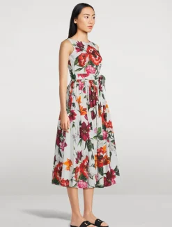 Belted Poplin Dress In Floral Print