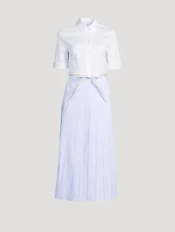 Belted Poplin Shirt Dress In Stripe Print
