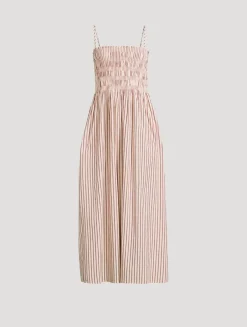 Bianca Smocked Midi Dress In Stripe Print