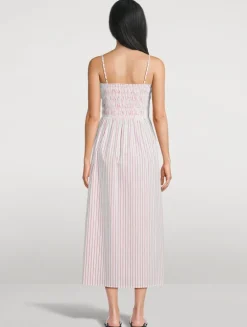 Bianca Smocked Midi Dress In Stripe Print