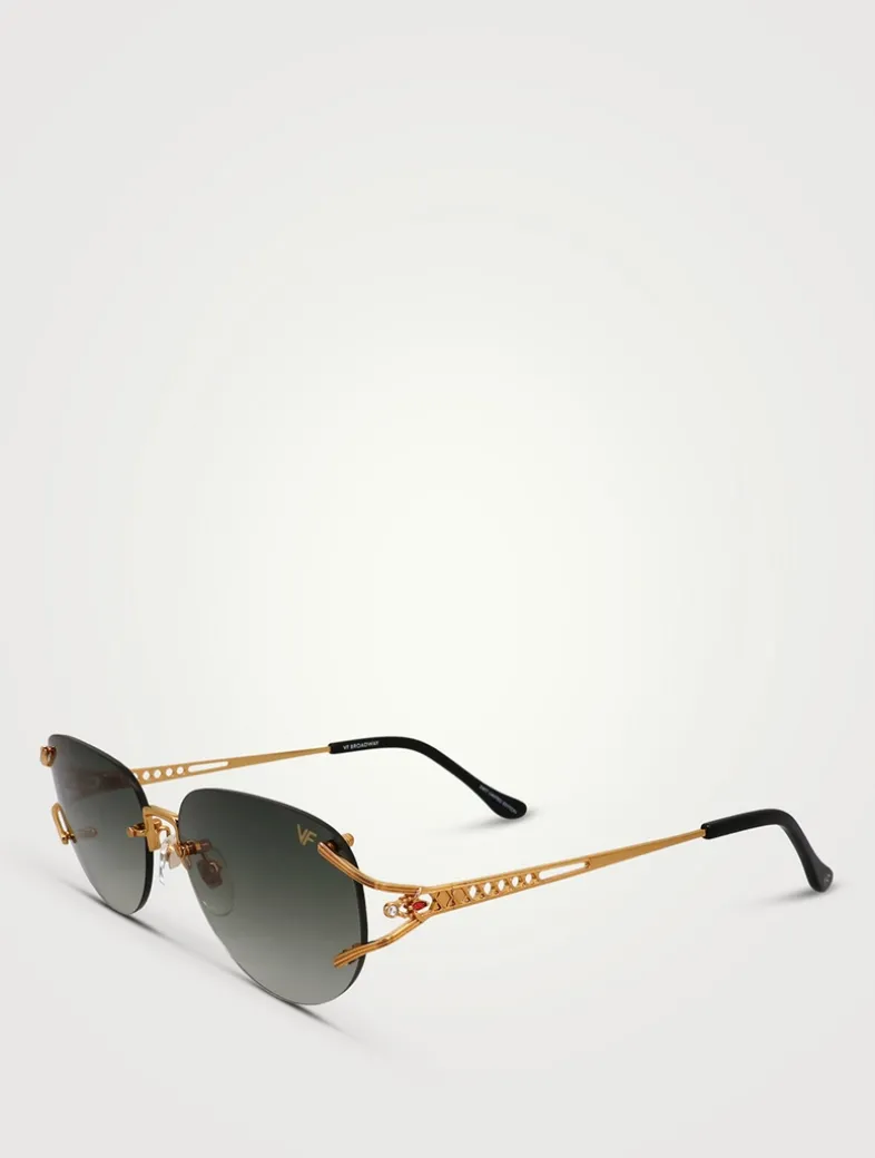 Broadway 24K Gold Drill Mount Round Sunglasses