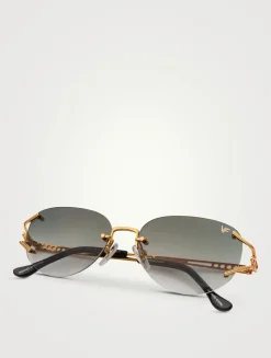 Broadway 24K Gold Drill Mount Round Sunglasses