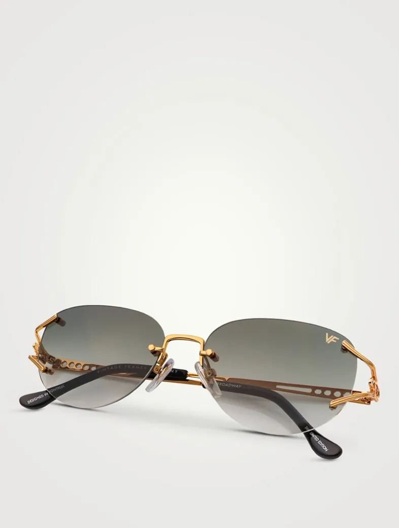 Broadway 24K Gold Drill Mount Round Sunglasses