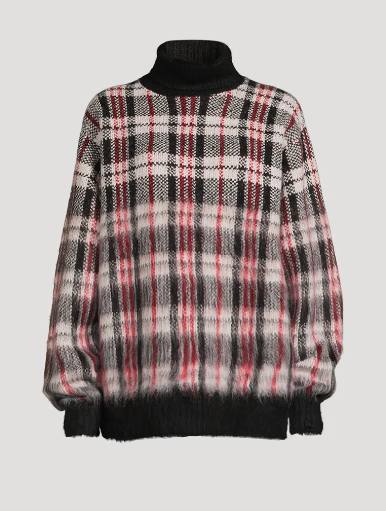 Brushed Plaid Turtleneck Sweater