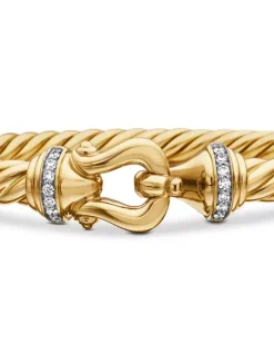 Buckle Cablespira® Bracelet In 18k Yellow Gold With Diamonds, 5mm