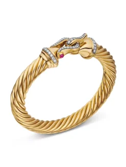 Buckle Cablespira® Bracelet In 18k Yellow Gold With Rubies And Diamonds, 9mm