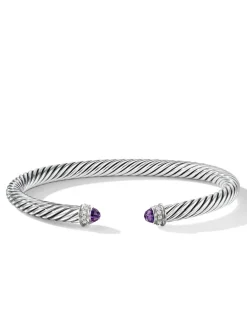 Cable Classics Bracelet In Sterling Silver With Amethyst And Pavé Diamonds