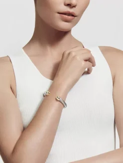 Cable Classics Bracelet In Sterling Silver With 14k Yellow Gold Domes