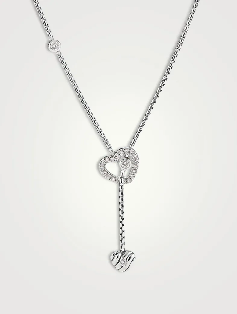 Cable Collectibles® Heart Y Necklace In Sterling Silver With Pavé Diamonds