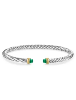 Cable Flex Bracelet In Sterling Silver With 14k Yellow Gold And Pearls, 4mm