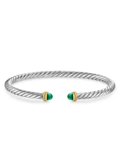 Cable Flex Bracelet In Sterling Silver With 14k Yellow Gold And Pearls, 4mm