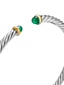 Cable Flex Bracelet In Sterling Silver With 14k Yellow Gold And Pearls, 4mm