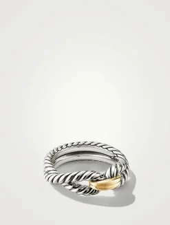 Cable Loop Band Ring In Sterling Silver With 18k Yellow Gold