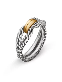 Cable Loop Band Ring In Sterling Silver With 18k Yellow Gold