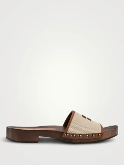 Canvas And Leather Clogs