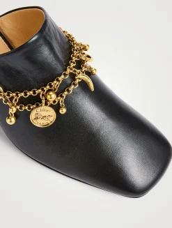 Charm-Embellished Leather Mules