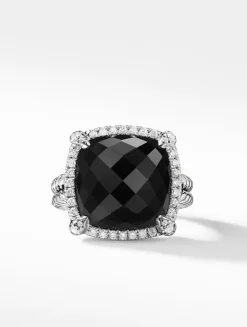 Chatelaine® Pavé Bezel Ring In Sterling Silver With Hampton Blue Topaz And Diamonds