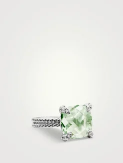 Chatelaine® Ring In Sterling Silver With Prasiolite And Diamonds, 11mm