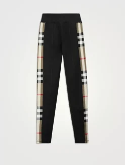 Check Trim Stretch Jersey Leggings