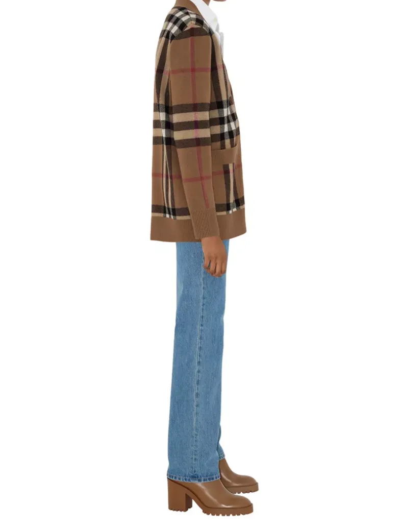 Check Wool Cashmere Cardigan