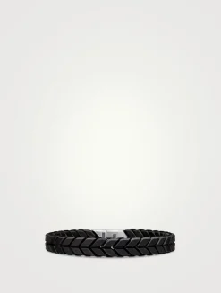 Chevron Woven Bracelet In Black Titanium And Black Nylon, 9mm