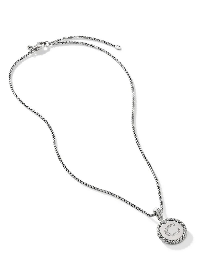 C Initial Charm In Sterling Silver With Pavé Diamonds
