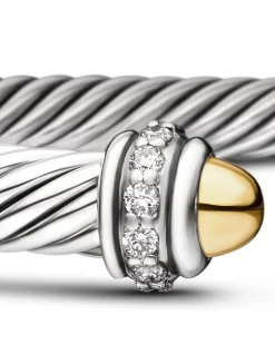 Classic Cable Bracelet In Sterling Silver With 18k Yellow Gold Domes And Diamonds, 4mm
