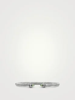 Classic Cable Bracelet In Sterling Silver With Prasiolite And Diamonds, 4mm