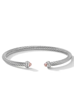 Classic Cable Bracelet In Sterling Silver With Amethyst And Diamonds, 4mm