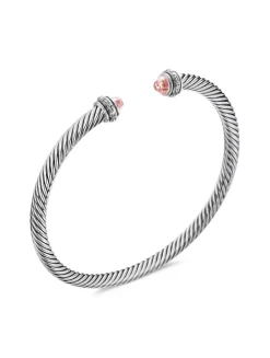 Classic Cable Bracelet In Sterling Silver With Amethyst And Diamonds, 4mm