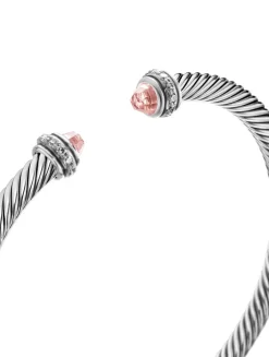 Classic Cable Bracelet In Sterling Silver With Amethyst And Diamonds, 4mm