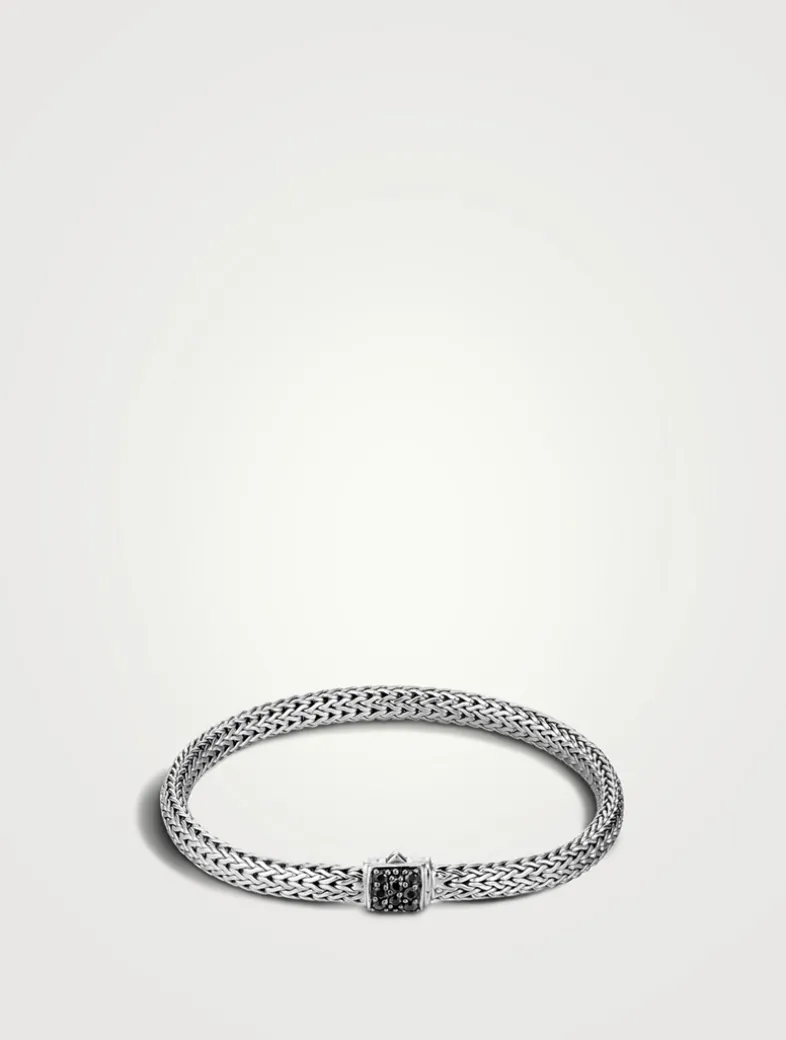 Classic Chain Silver Bracelet With Black Sapphire