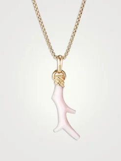 Coral Amulet With Pink Opal And 18k Yellow Gold