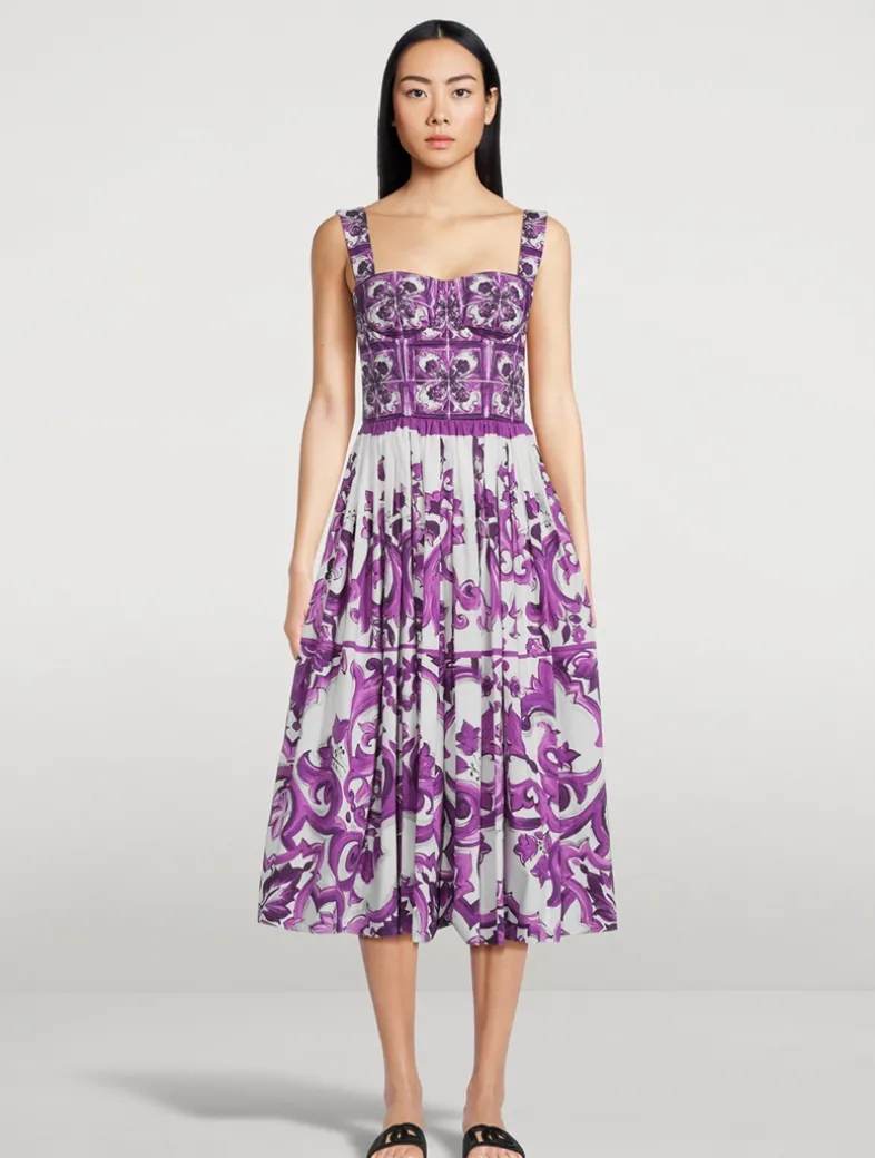 Corset Poplin Midi Dress In Majolica Print