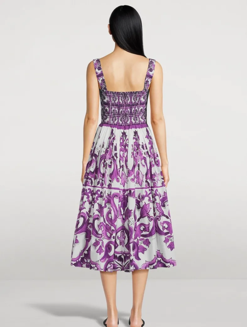 Corset Poplin Midi Dress In Majolica Print