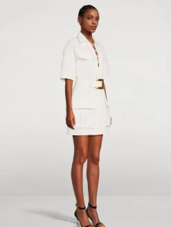 Cotton Gabardine Lace-Up Shirt Dress