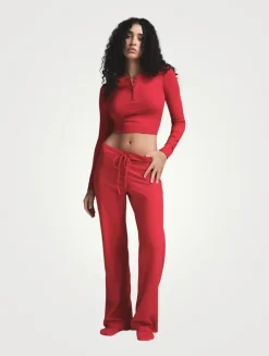 Cotton Rib Long-Sleeve Crop Henley