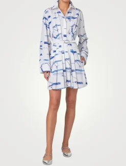 Cotton Shirt Dress In Kasuri Birds Print