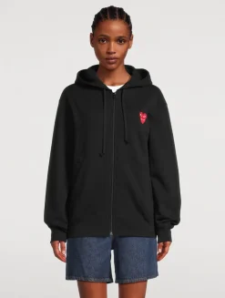 Cotton Zip Hoodie With Overlapping Heart